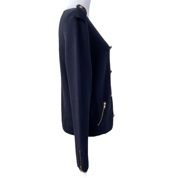 Ann Taylor Sweater Women's Size L Navy with Gold Buttons Military-Inspired - Picture 2 of 10